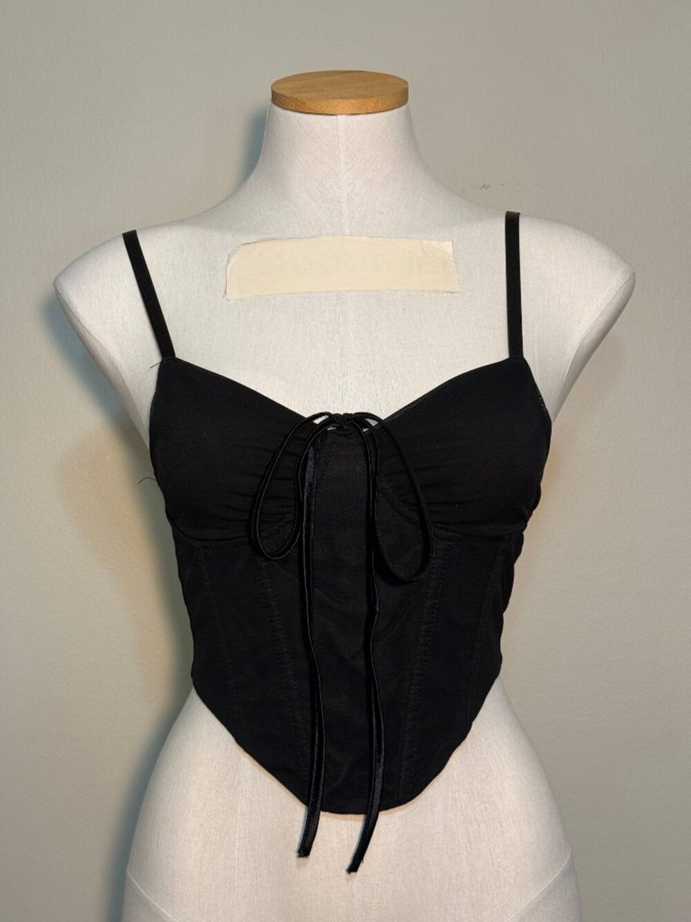 Black Corset Bustier Crop Top Lace-Up Back | S